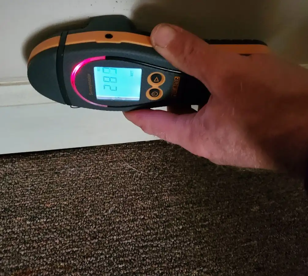 Moisture detection at baseboard during Sewage Cleanup & Sanitation in Woodcrest